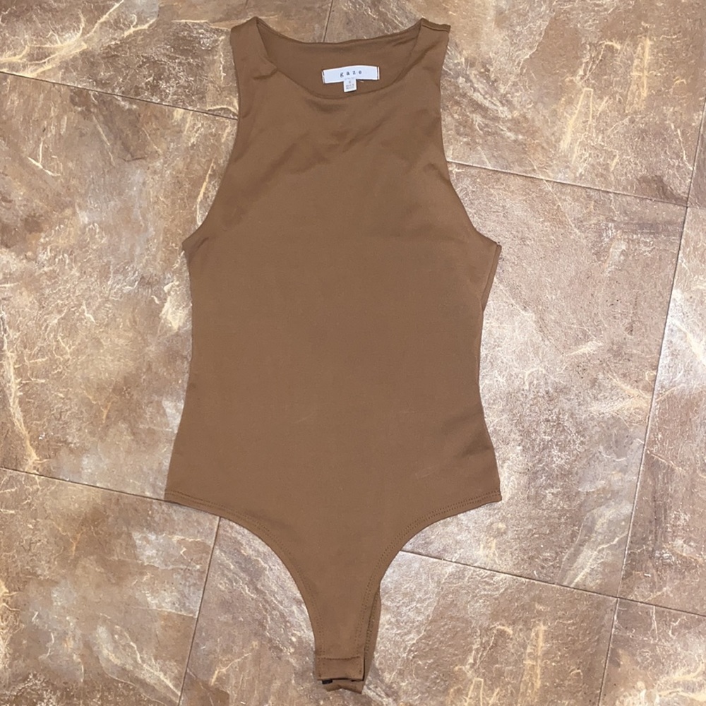 Brown High Neck Bodysuit Top - similar shape to skims